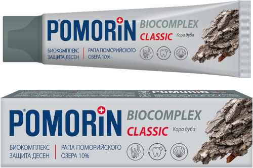 Pomorin Classic Biocomplex с растительно-минеральной формулой на основе коры дуба борется с зубным налетом и заботится о деснах