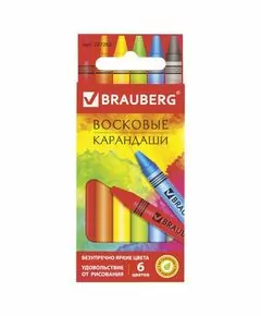 748284 - Восковые карандаши BRAUBERG АКАДЕМИЯ, НАБОР 6 цветов, 227282 (1)
