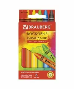 748288 - Восковые карандаши утолщенные BRAUBERG АКАДЕМИЯ, НАБОР 6 цветов, 227286 (1)