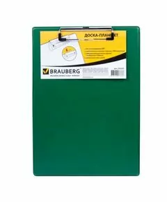 665249 - Доска-планшет BRAUBERG NUMBER ONE A4, с верх. приж., А4, 22,8х31,8 см, картон/ПВХ, зеленая, 232222 (1)