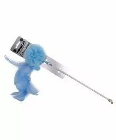 805711 - Игрушка для кошек Дразнилка помпон с перьями 42см голубая HOMECAT FPM1131B (1)