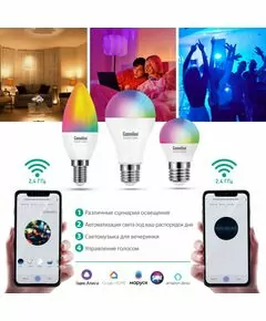 804705 - Camelion Smart Home Wi-Fi лампа св/д свеча C35 E14 7W RGB+DIM+CW 220V LSH7/C35/RGBСW/E14/WIFI (1)