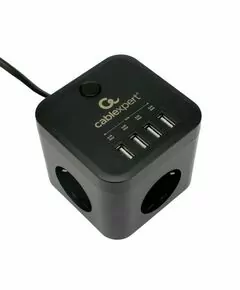 880498 - Cablexpert Сетевой фильтр (удл.) Cube ПВС 3х0.75 3роз. 1,5м 10А черный 4хUSB, 1QC CUBE-3-U4-B-1.5 (1)