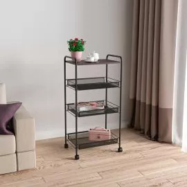 814322 - Этажерка Ладья на колесиках 34КС (черный) 45*30*88см, стол дерево+3корзины (до 10кг) Э560Ч ЗМИ (1)