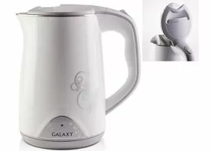 600826 - Чайник электр. Galaxy GL-0301 белый (диск, 1,5л) 2кВт, двойной корпус, нерж.сталь/пластик (1)