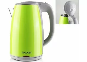600830 - Чайник электр. Galaxy GL-0307 зеленый (диск, 1,7л) 2кВт, двойной корпус, нерж.сталь/пластик (1)