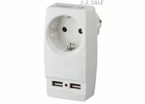 607319 - ЭРА разветвитель 1 роз. 16А + 2 USB 2000mA белый, земля SP-1e-USB-W (1)