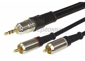612355 - Аудио кабель Jack3,5 шт. стерео - 2RCAшт.. 3М (GOLD) - металл REXANT цена за шт (10!), 17-4224 (1)