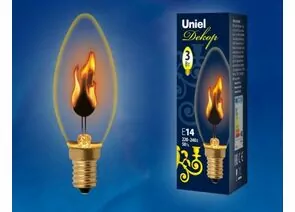 648470 - Лампа накал. Uniel свеча декоративная эффект пламени E14 3W прозр. IL-N-C35-3/RED-FLAME/E14/CL (1)