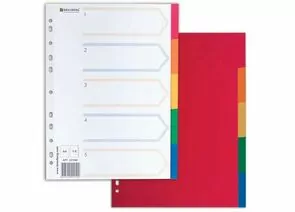 321625 - Разделитель пластиковый BRAUBERG для папок А4, по цветам 5цв., с оглавлением, 221846 (1)