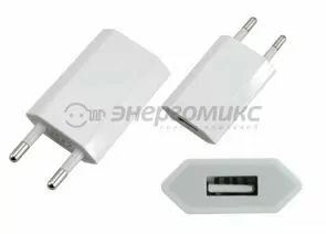 611393 - Сет. адаптер/зарядник/блок пит. REXANT 220V-5V iPhone/iPod USB белый (5V, 1A) (10!) 18-1194 (1)