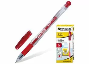 323891 - Ручка гелевая BRAUBERG Geller, 0,5мм, красн, корпус прозр, игольчат. пишущ. узел, рез.держ, 141181 (1)