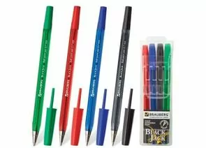 522753 - Ручки шариковые BRAUBERG Black Jack, 0,7мм, синяя/черная/красная/зеленая 141290 (1)