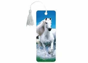 523856 - Закладка д/книг с линейкой 3D BRAUBERG, объемная, белый конь, декор. шнурок-завязка, 125753 (1)