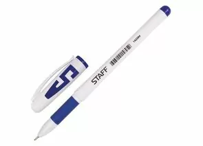 664755 - Ручка гел. STAFF, корпус белый, игол. узел 0,5мм, линия 0,35мм, рез. упор, синяя 142394 (1)