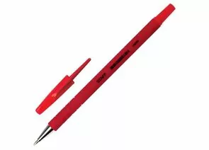 664760 - Ручка шарик. STAFF, корпус прорезиненный красный, узел 0,35мм, линия письма 0,35мм, красная, 142399 (1)