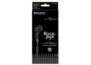 664928 - Карандаши цветн. BRAUBERG Black Jack, 12 цв., трехгр., черное дерево, заточ., карт. уп., 180834 (1)