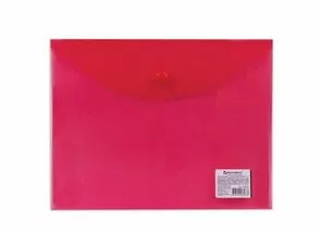 665081 - Папка-конверт с кнопкой BRAUBERG, А5, 240х190 мм, прозрачная, красная, 0,15 мм, 224026 (1)