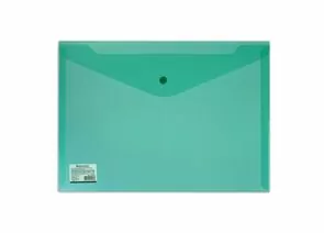 665104 - Папка-конверт с кнопкой BRAUBERG, А4, прозрачная, плотная, зеленая, до 100л., 0,18 мм, 224810 (1)
