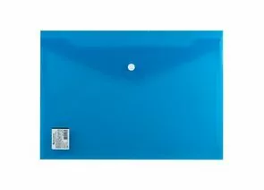 665106 - Папка-конверт с кнопкой BRAUBERG, А4, прозрачная, плотная, синяя, до 100л., 0,18 мм, 224813 (1)