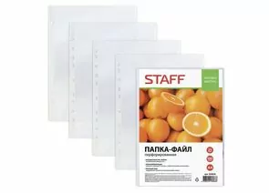 683761 - Папки-файлы перфорированные, А4, STAFF, комплект 100 шт., апельсиновая корка, 25 мкм, 226828 (1)