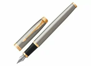 745860 - Ручка перьевая PARKER IM Core Brushed Metal GT, корпус серебристый матовый лак, позолоченные детал (1)