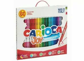 746784 - Фломастеры CARIOCA (Италия) Joy, 60 шт., 30 цветов, суперсмываемые, карт. коробка с ручкой, 41015 (1)