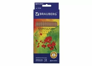 746974 - Карандаши цветные BRAUBERG Цветы, набор 12 цветов, трехгранные, лакированное дерево, 181288 (1)