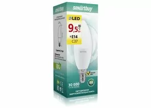 663677 - Smartbuy свеча C37 E14 9.5W(900lm) 3000K 3K матовая пластик SBL-C37-9_5-30K-E14 (1)