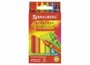 748288 - Восковые карандаши утолщенные BRAUBERG АКАДЕМИЯ, НАБОР 6 цветов, 227286 (1)