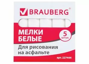 748328 - Мел белый BRAUBERG, набор 5 шт., для рисования на асфальте, квадратный, 227444 (1)