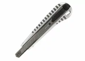 749721 - Нож универсальный 9 мм BRAUBERG Metallic, металлический корпус (рифленый), автофиксатор, блистер, (1)