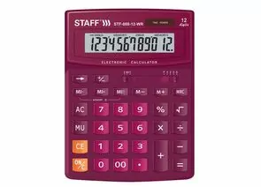749948 - Калькулятор настольный STAFF STF-888-12-WR (200х150 мм) 12 разрядов, двойное питание, БОРДОВЫЙ, 2504 (1)