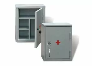 322212 - Шкафчик-аптечка металлический, навесной, внутр. перегородки, ключевой замок, 380x300x160мм (1)