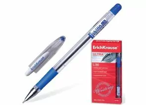 323821 - Ручка шариковая ERICH KRAUSE Ultra L-30, 0,6мм, синяя, масл., корп. прозр, рез. держ., 19613 (1)