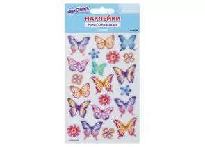 751542 - Наклейки гелевые Пастельные бабочки, многоразовые, с блестками, 10х15 см, ЮНЛАНДИЯ, 661780 (1)