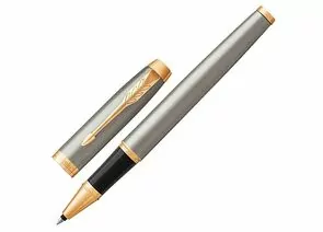 745861 - Ручка-роллер PARKER IM Core Brushed Metal GT, корпус серебристый матовый лак, позолоченные детали, (1)