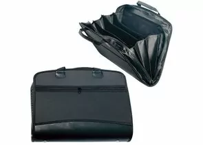 747975 - Папка-портфель пластиковая BRAUBERG А4+ (375х305х60 мм), 4 отделения, 2 кармана, на молнии, черный, (1)
