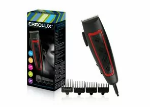 789958 - Машинка для стрижки волос ERGOLUX ELX-HC04-C43 15W, 4 насадки, 220-240V, черный с красным, 2350 (1)