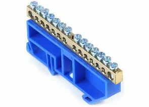 765582 - Smartbuy Шина N Ноль (нул.) (латунь) 6х9мм, синий изолятор на DIN-рейку, 14 отв. SBE-bc-14-dr (1)