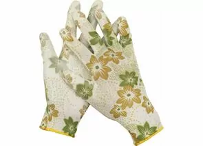 532445 - Перчатки GRINDA садовые, прозрачное PU покрытие, 13 класс вязки, бело-зеленые, размер S (1)