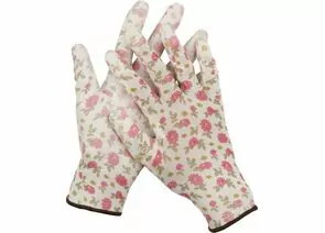 532446 - Перчатки GRINDA садовые, прозрачное PU покрытие, 13 класс вязки, бело-розовые, размер L (1)