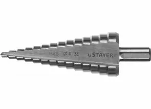 639907 - Сверло STAYER MASTER 14-ступен. по мет., сталь HSS, d4-30, L-100мм, 3-хгран. хв.10мм (1)