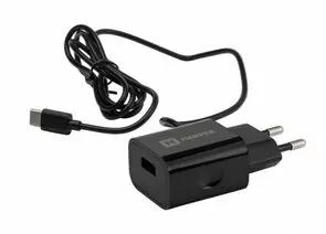 725557 - Сет. адаптер/зарядник/блок пит. HARPER WCH-5118 black 220V-5V type C (2.1A) шнур+гнездо USB, черный (1)