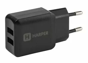 725559 - Сет. адаптер/зарядник/блок пит. HARPER WCH-8220 black 220V- 5V 2xUSB (2400 mA) черный (1)