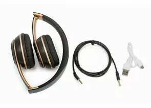 784052 - Наушники беспроводные HARPER HB-213, Bluetooth 5.0, до 10м, акк.250mAh, черно-золот.+кабель AUX в/к. (1)