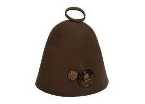 796521 - Шапка банная бесшовная коричневая с деревянным логотипом Банные Штучки, войлок 100% (1)