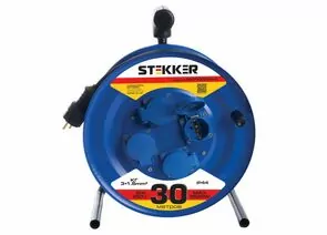 805057 - STEKKER Удлинитель на катушке 4 роз. с/з, 30м, 3x1,5мм2 серия Professional, синий, PRF02-31-30 39786 (1)