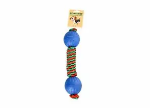 805713 - Игрушка для собак DENTAL Два мяча 6см на плетенке для игры на воде HOMEPET YT113688 (1)