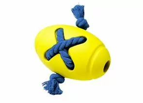 805757 - Игрушка для собак резиновая Мяч регби с канатом желтый 8*12,7см HOMEPET 145Y015Y (1)